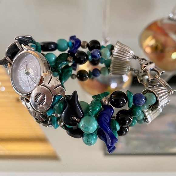 Navajo Sterling Silver Turquoise Fetish Beads Indian Watch - Picture 5 of 9